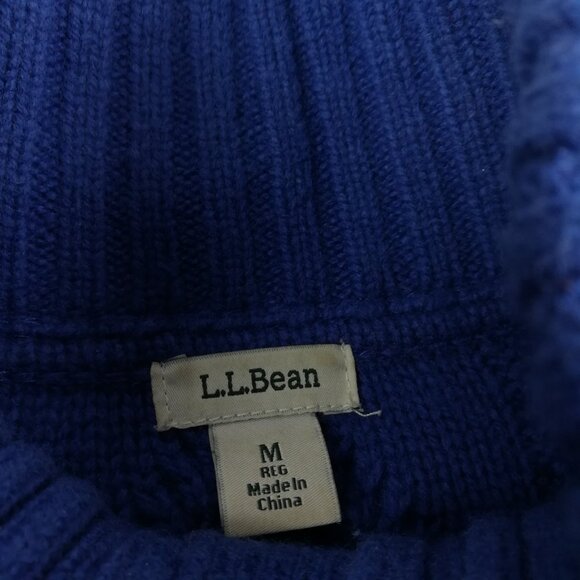 LL Bean Sweater Cardigan Extra Fine Merino Wool Cable Knit Blue Womens Medium - Picture 2 of 9